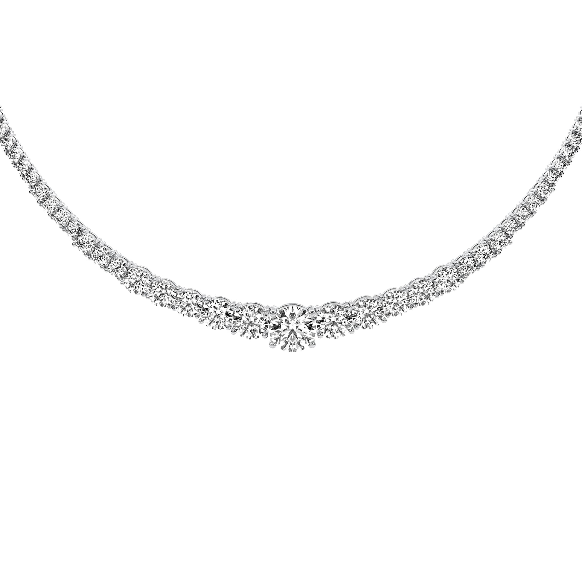 Round Cut Lab Grown Diamond Tennis Necklace in Silver