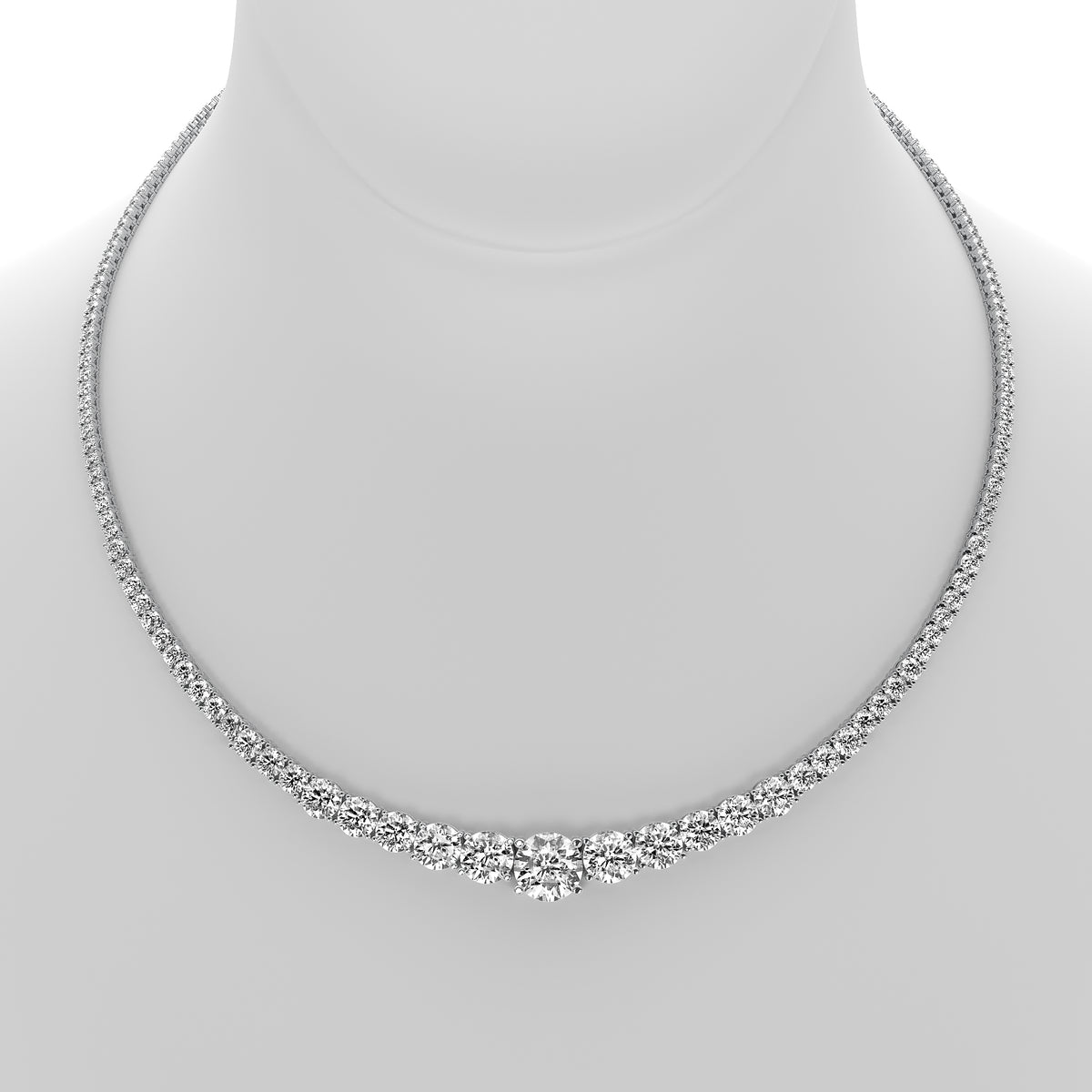 Round Cut Lab Grown Diamond Tennis Necklace in White Gold