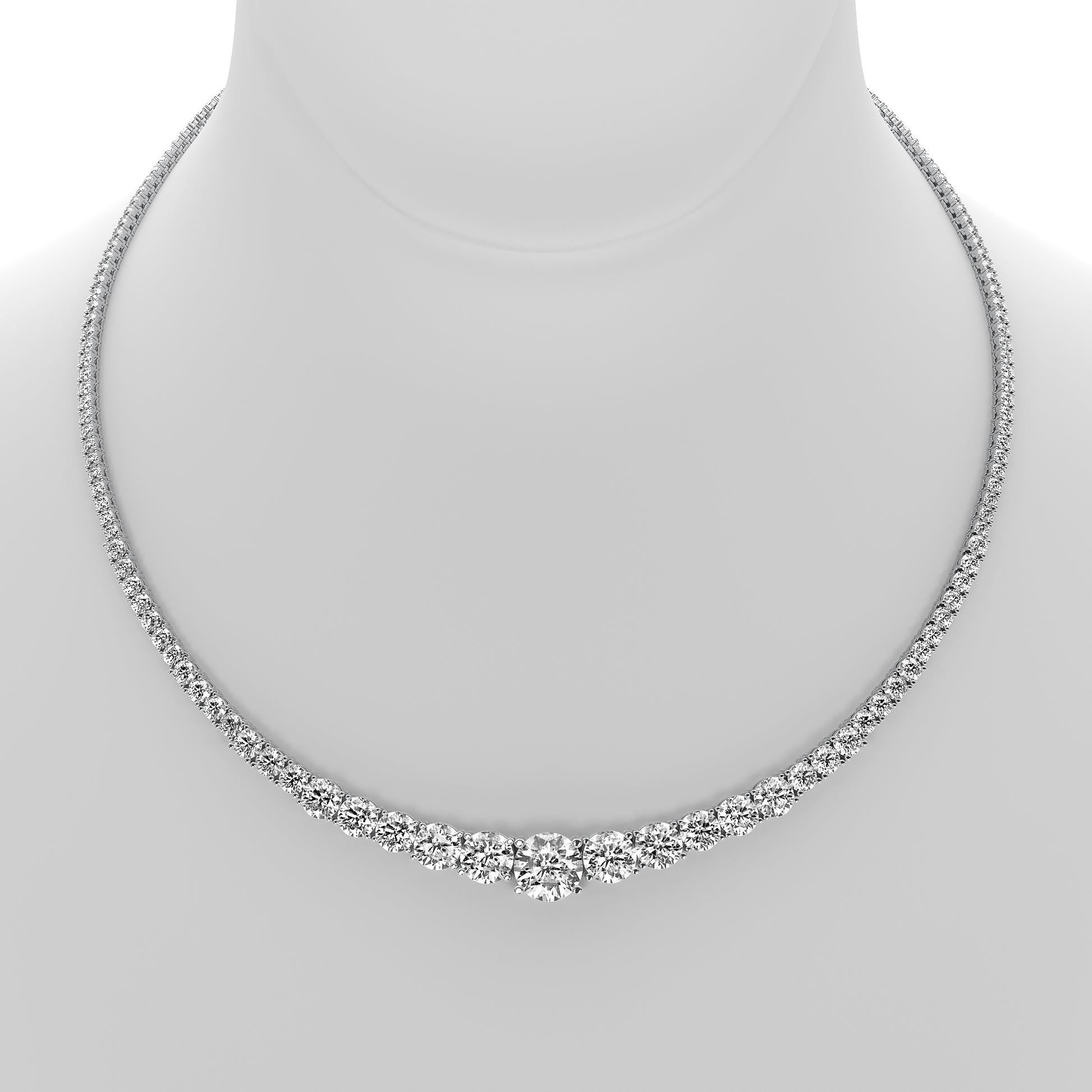 Round Cut Lab Grown Diamond Tennis Necklace in White Gold