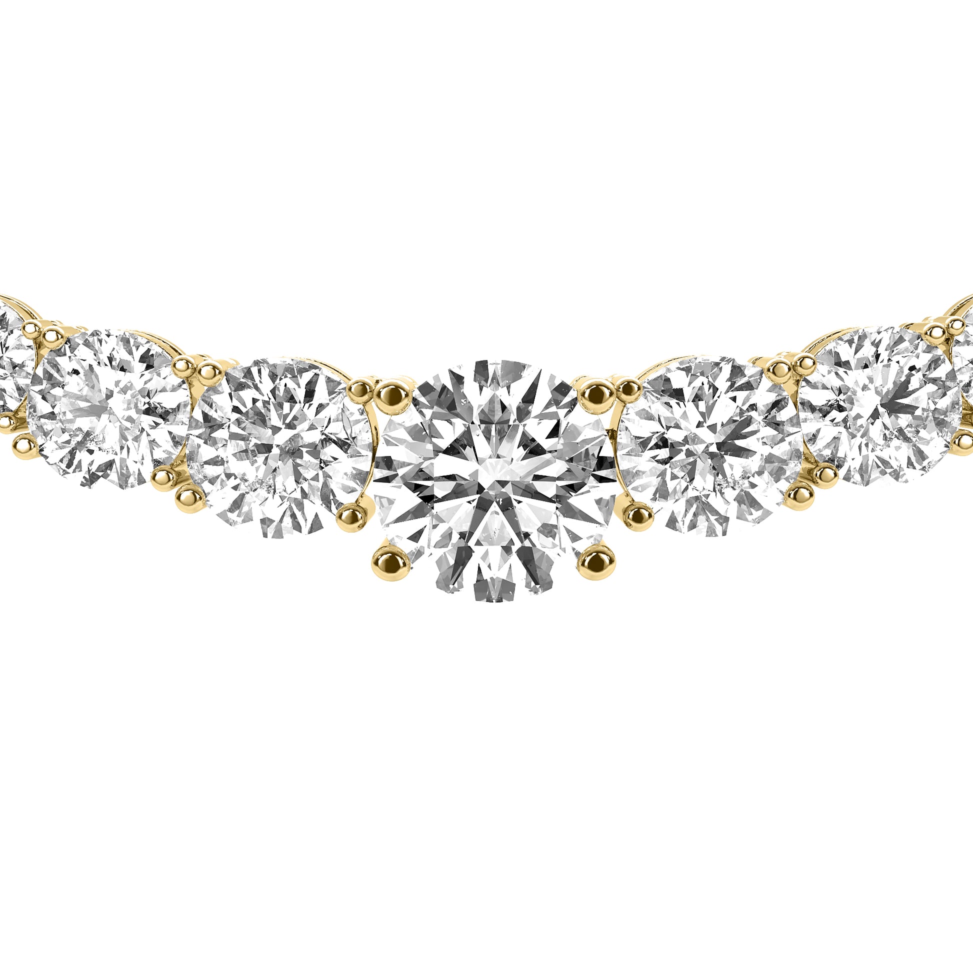 Round Cut Lab Grown Diamond Tennis Necklace in Yellow Gold