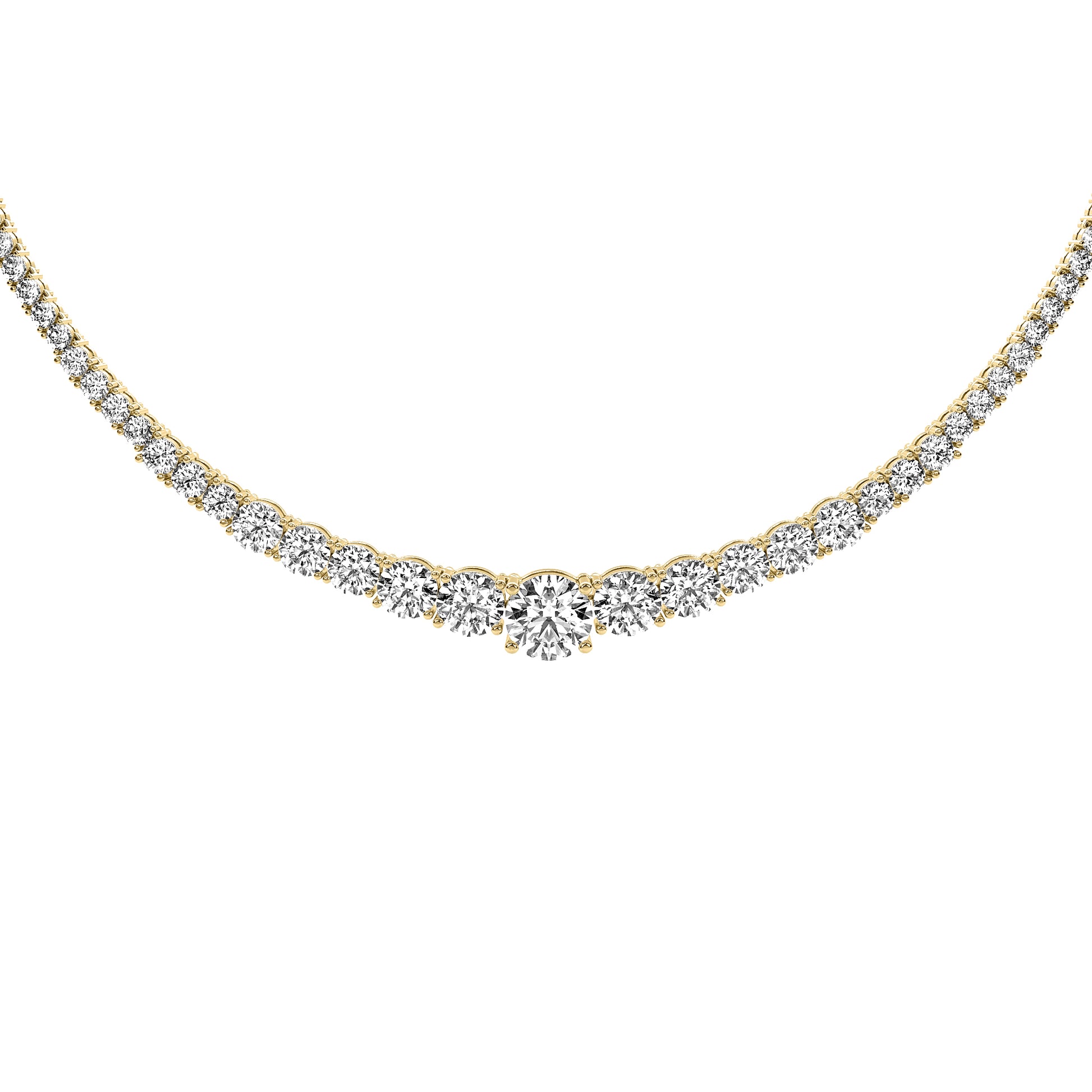 Round Cut Lab Grown Diamond Tennis Necklace in Yellow Gold