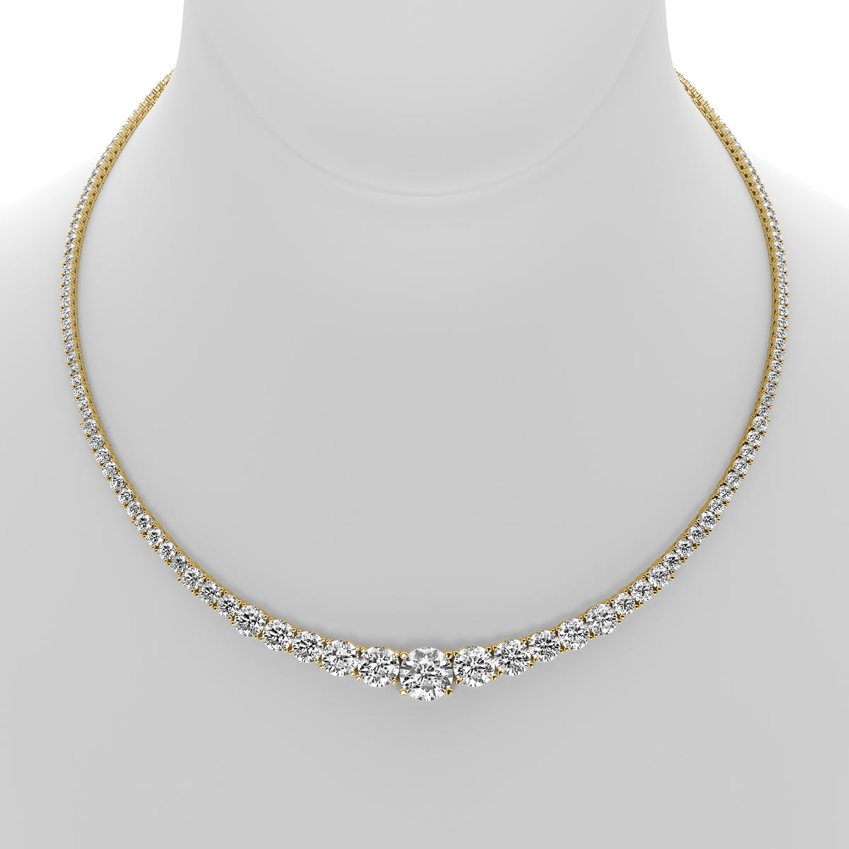 Round Cut Lab Grown Diamond Tennis Necklace in Yellow Gold