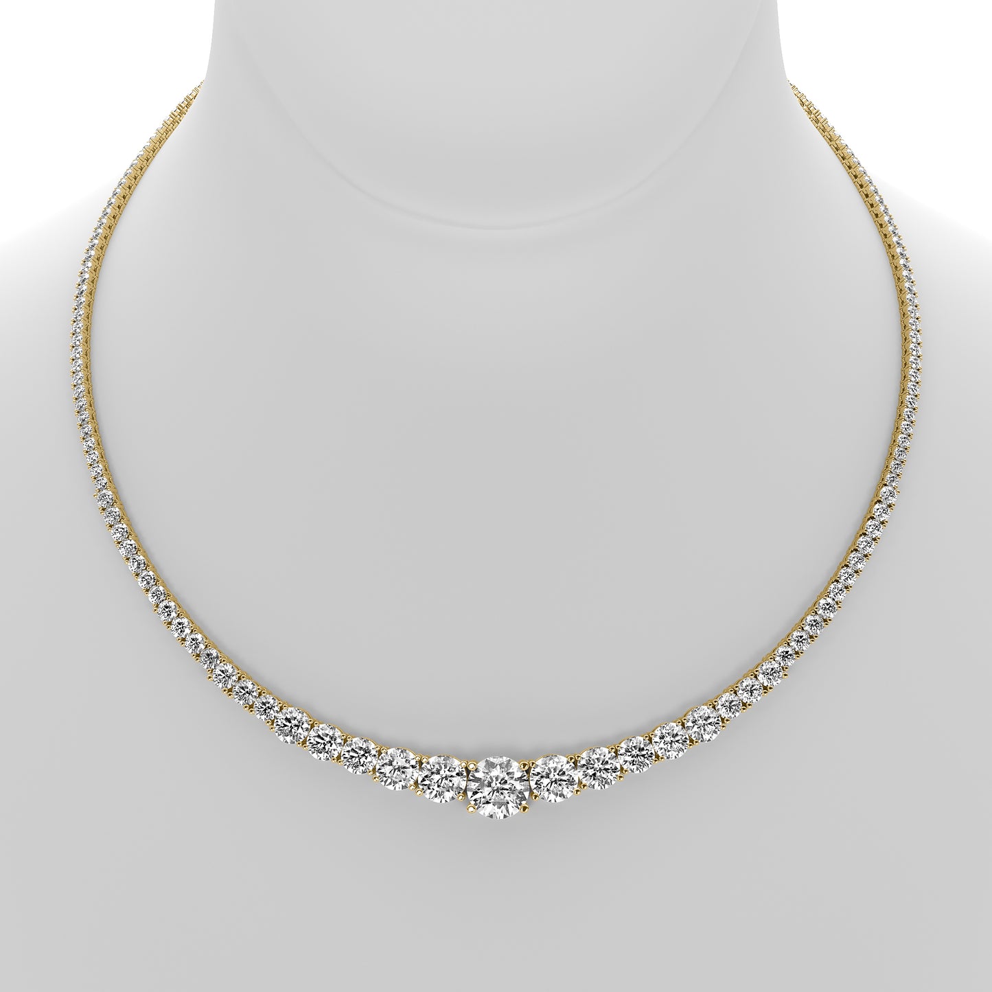 Round Cut Lab Grown Diamond Tennis Necklace in Yellow Gold