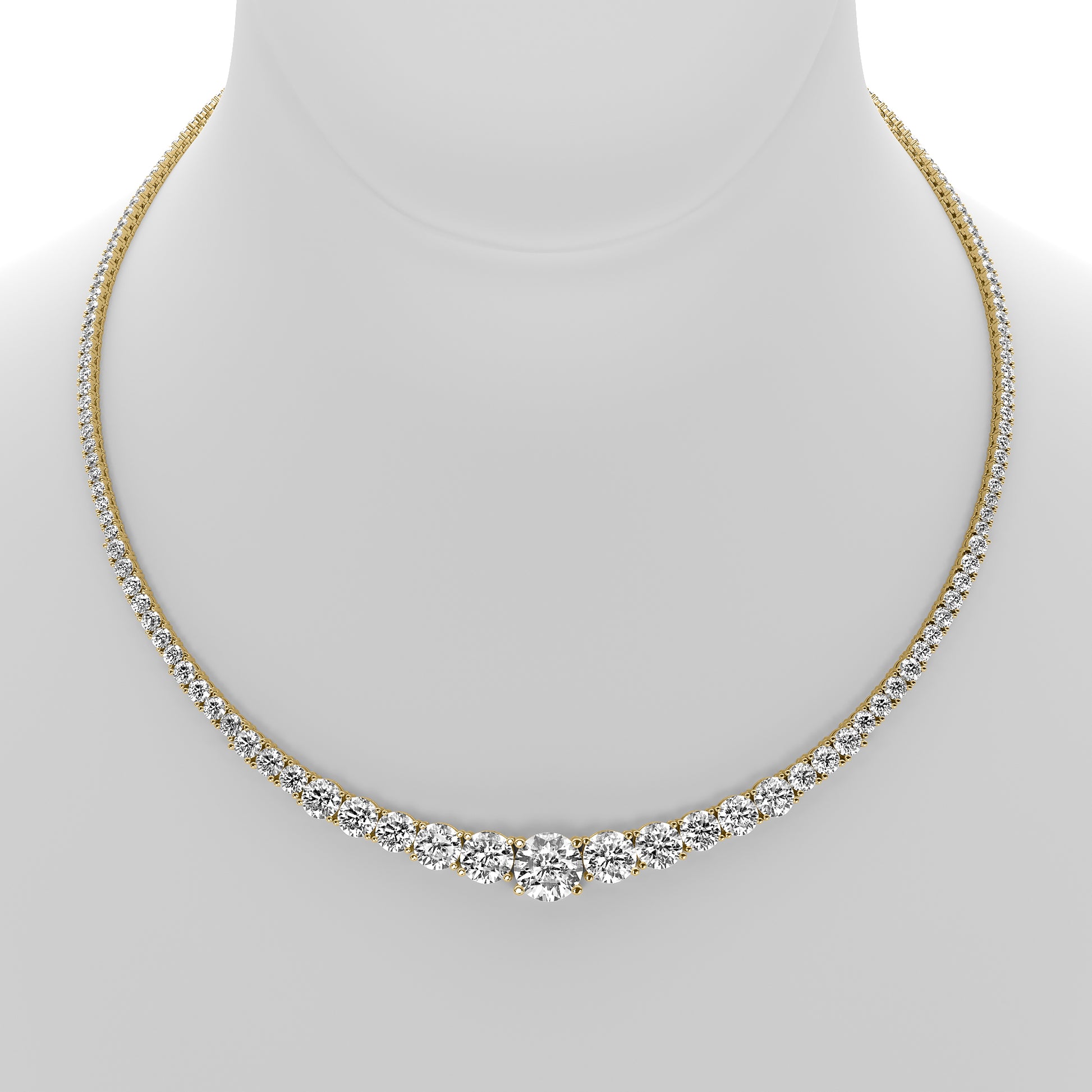 Round Cut Lab Grown Diamond Tennis Necklace in Yellow Gold