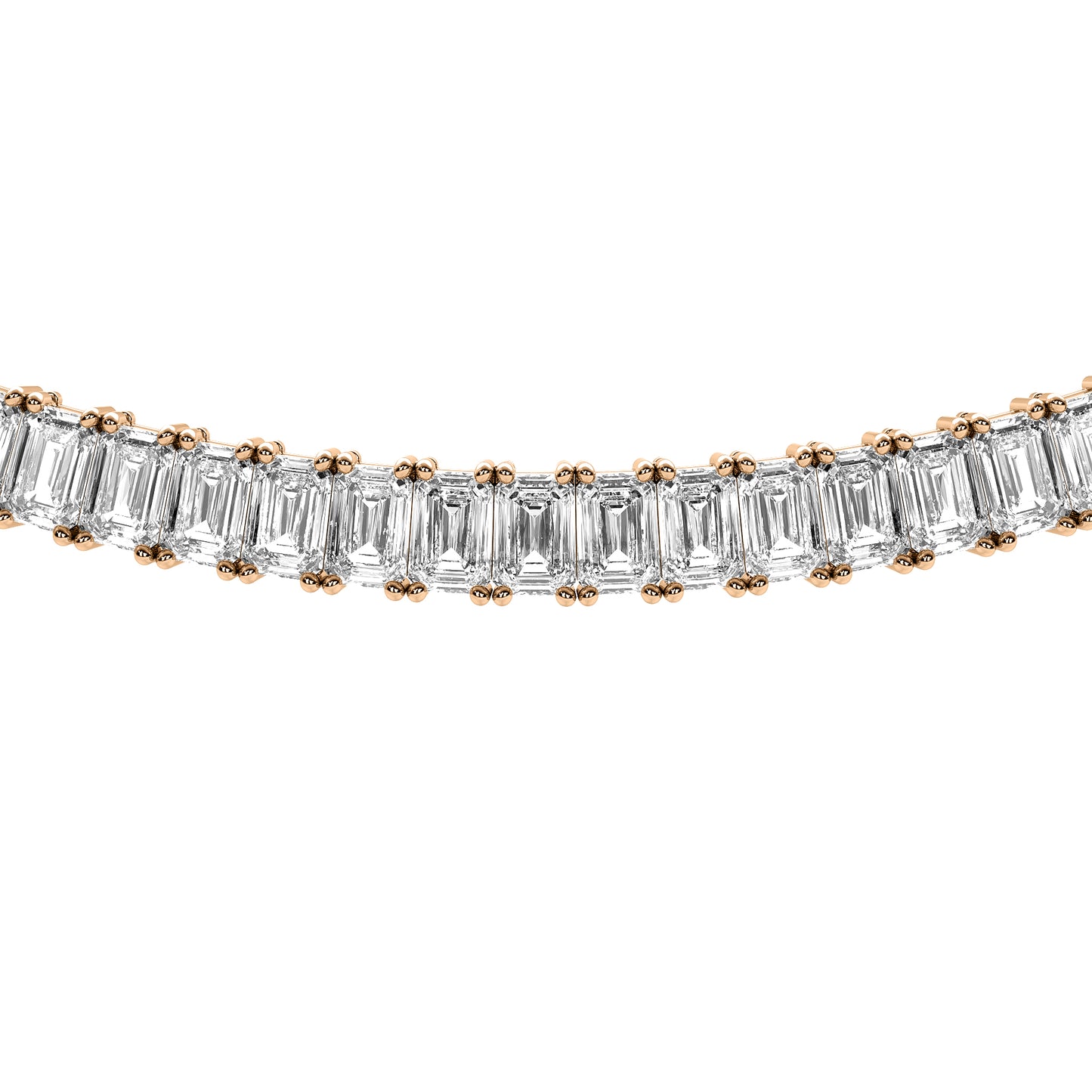 Emerald Cut Lab Grown Diamond Tennis Necklace in Rose Gold