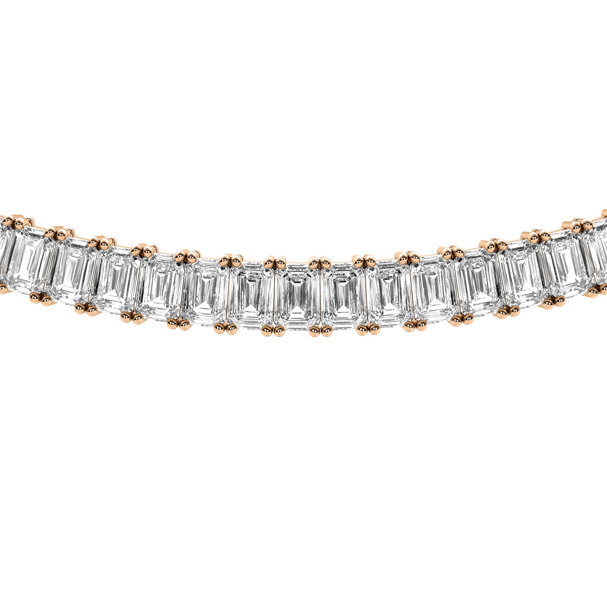 Emerald Cut Lab Grown Diamond Tennis Necklace in Rose Gold
