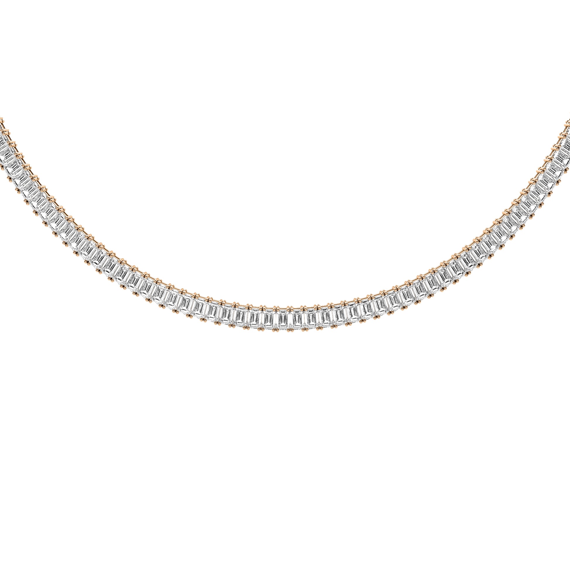 Emerald Cut Lab Grown Diamond Tennis Necklace in Rose Gold