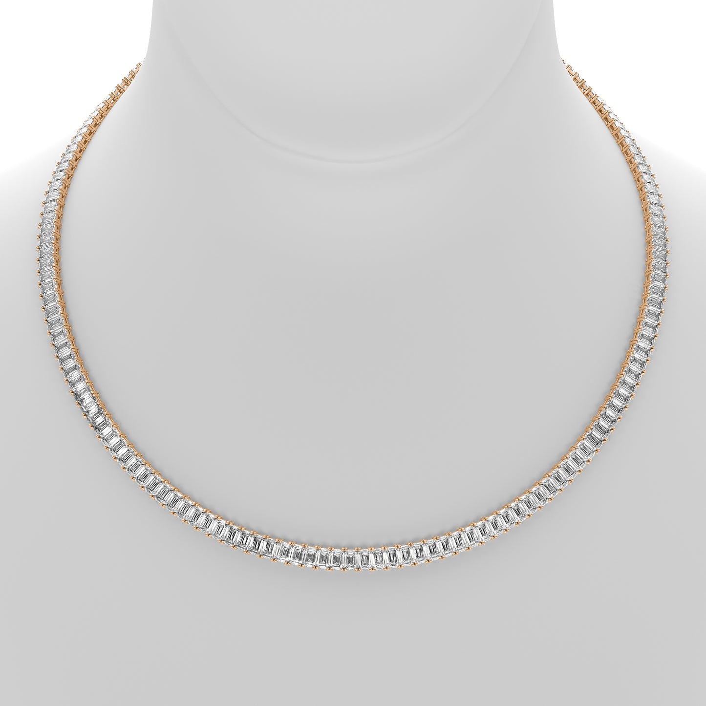 Emerald Cut Lab Grown Diamond Tennis Necklace in Rose Gold