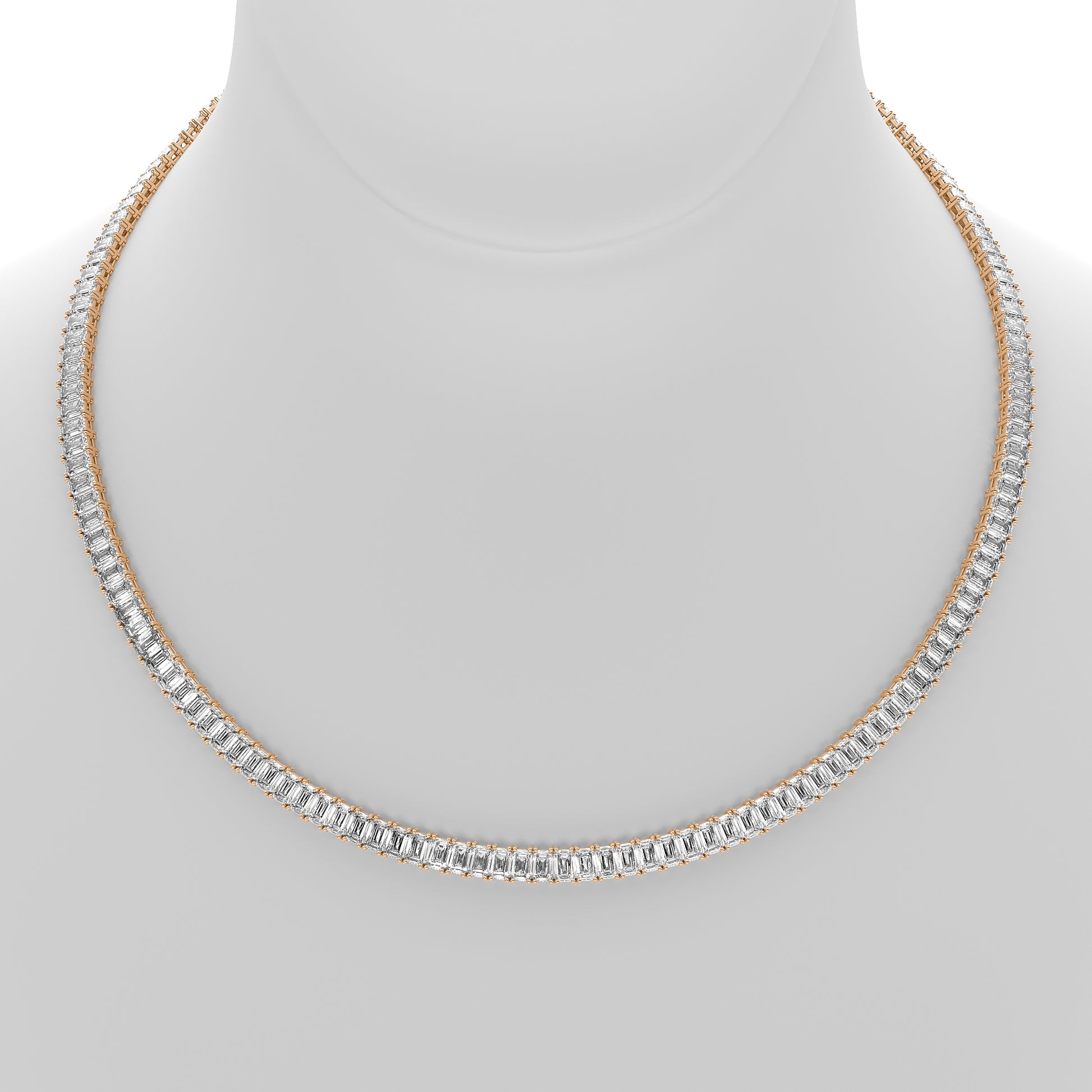 Emerald Cut Lab Grown Diamond Tennis Necklace in Rose Gold