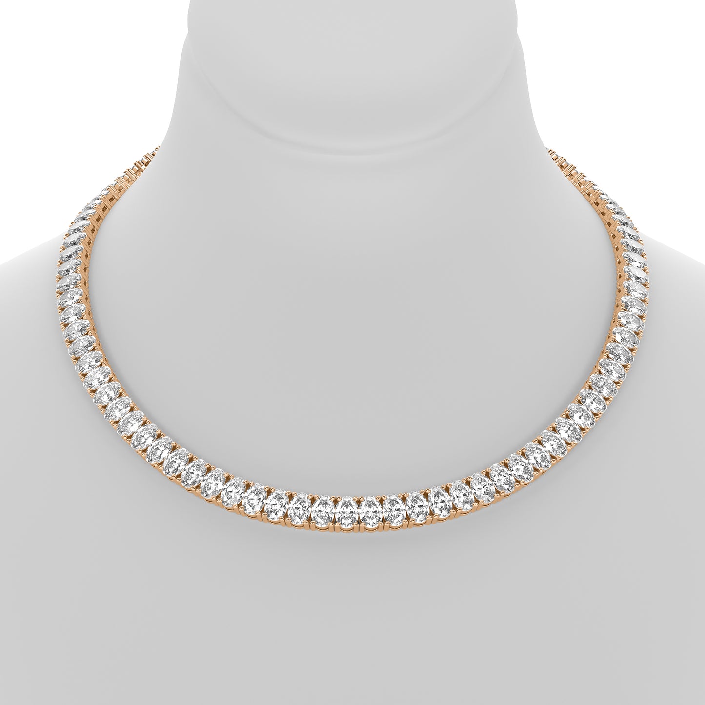 Oval Cut Lab Grown Diamond Tennis Necklace in Rose Gold