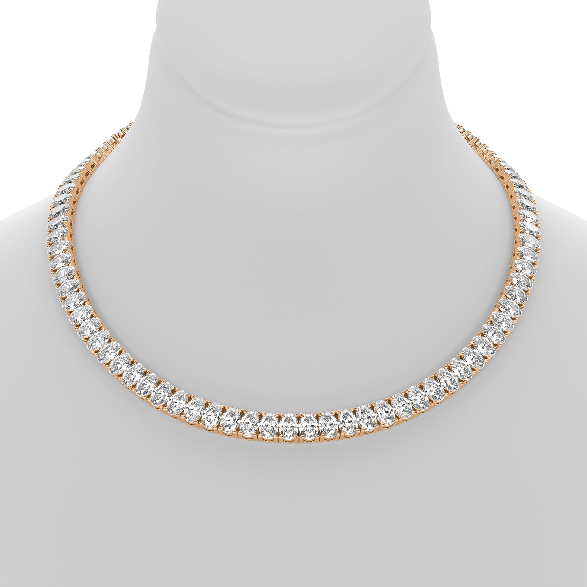 Oval Cut Lab Grown Diamond Tennis Necklace in Rose Gold