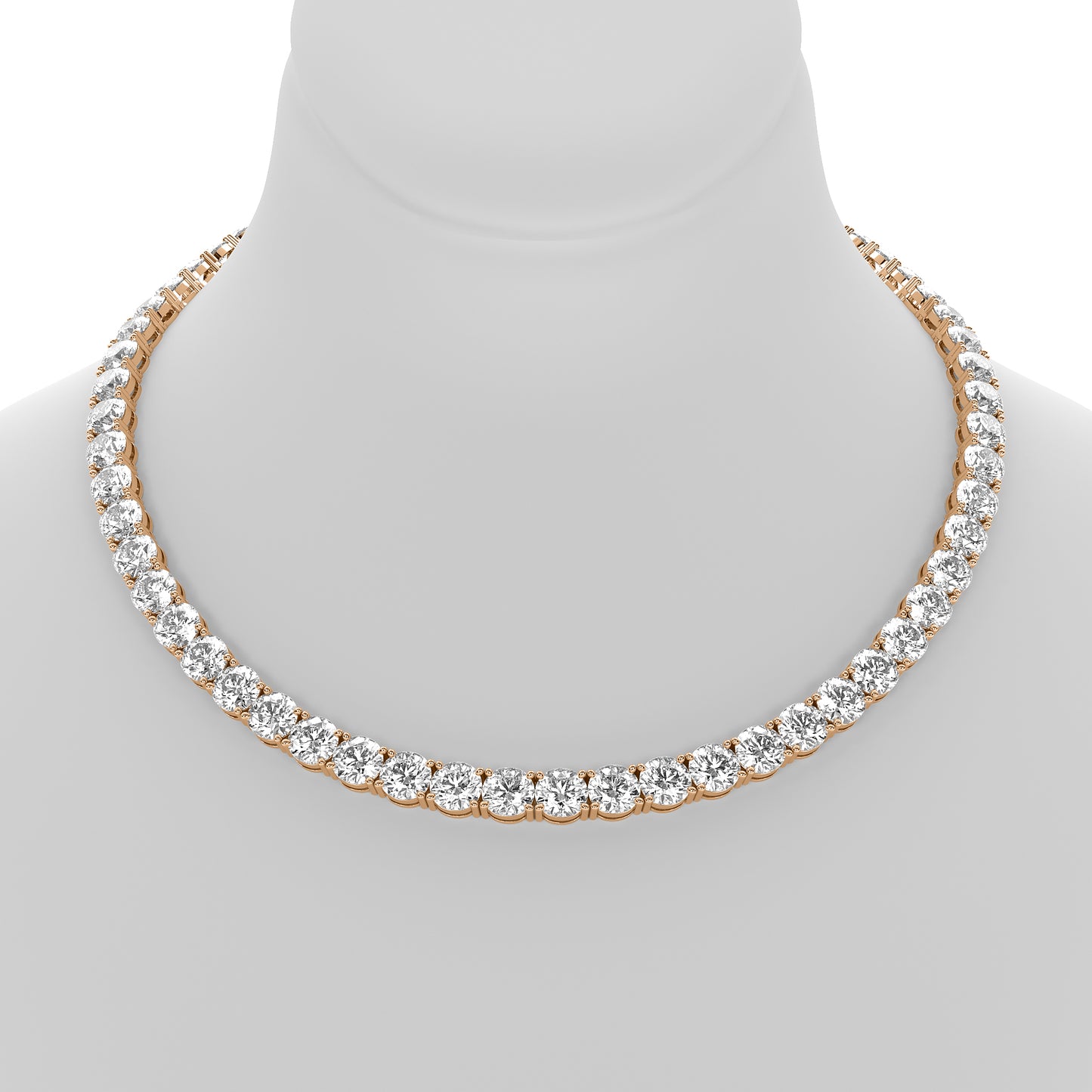Round Cut Lab Grown Diamond Tennis Necklace in Rose Gold