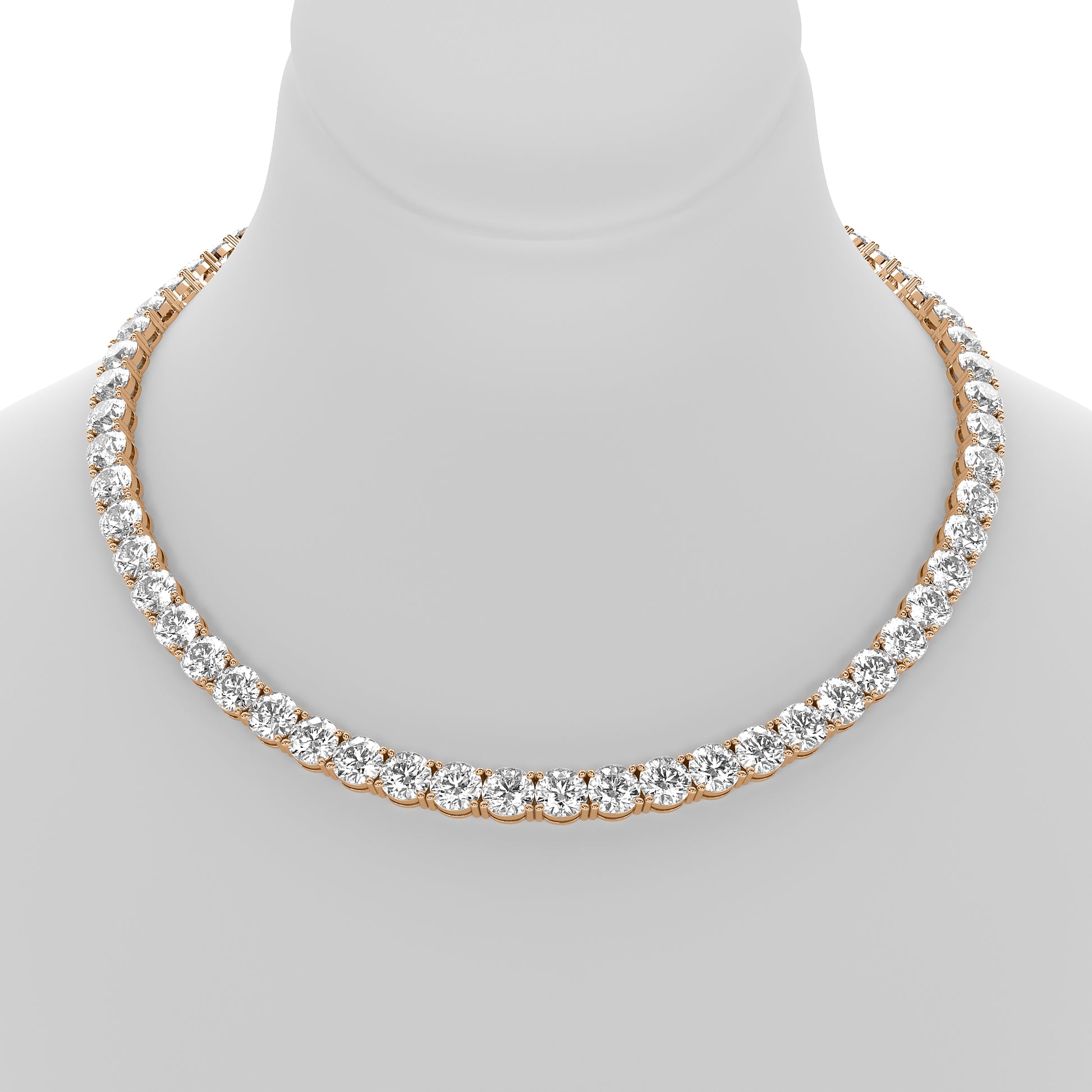 Round Cut Lab Grown Diamond Tennis Necklace in Rose Gold