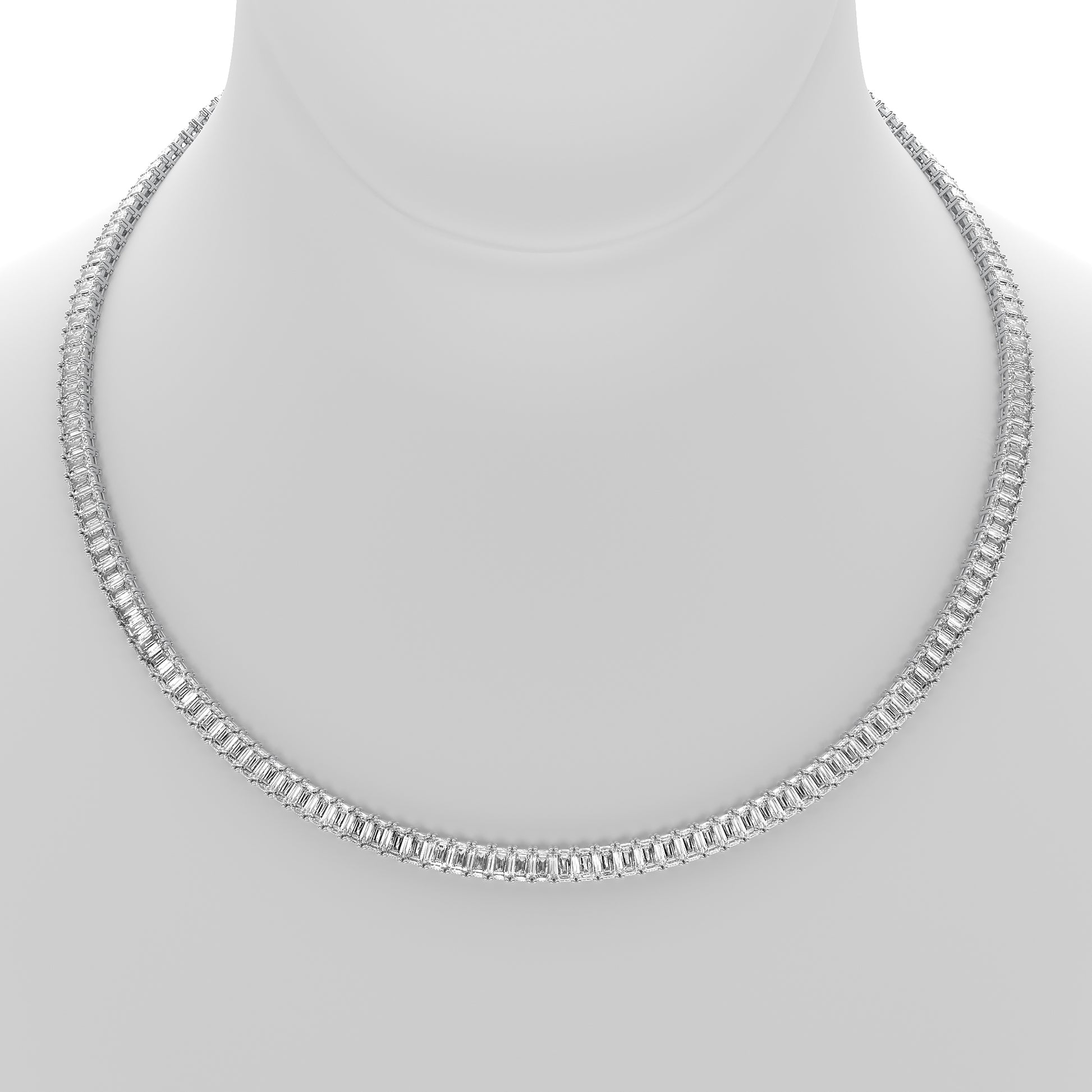 Emerald Cut Lab Grown Diamond Tennis Necklace in White Gold