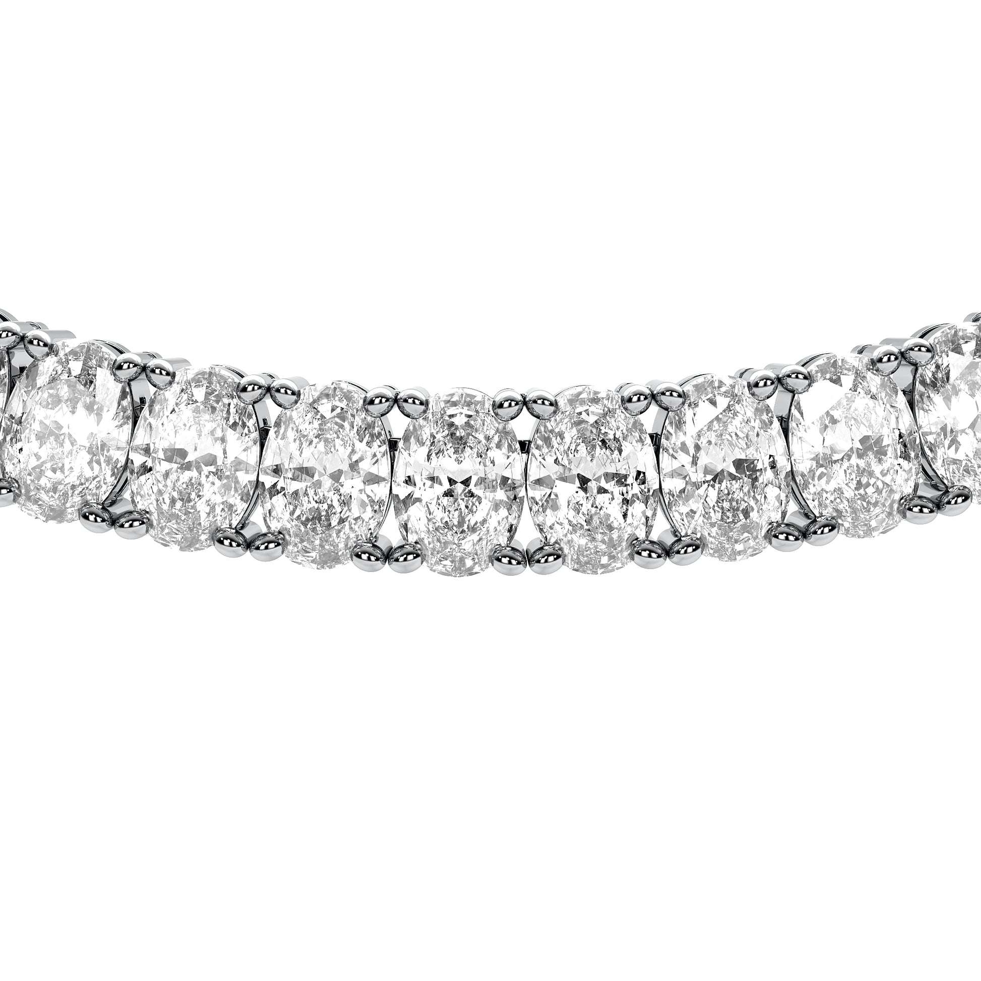 Oval Cut Lab Grown Diamond Tennis Necklace in Silver