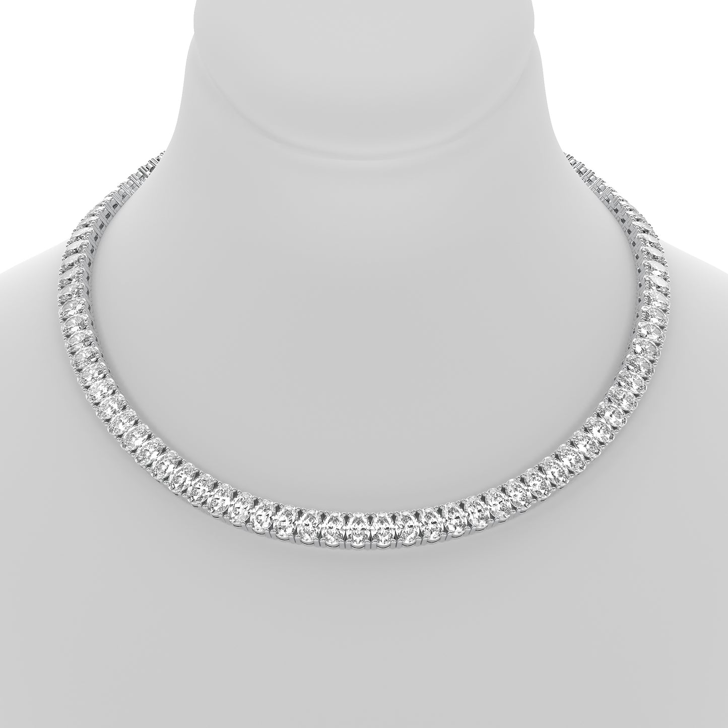 Oval Cut Lab Grown Diamond Tennis Necklace in White Gold