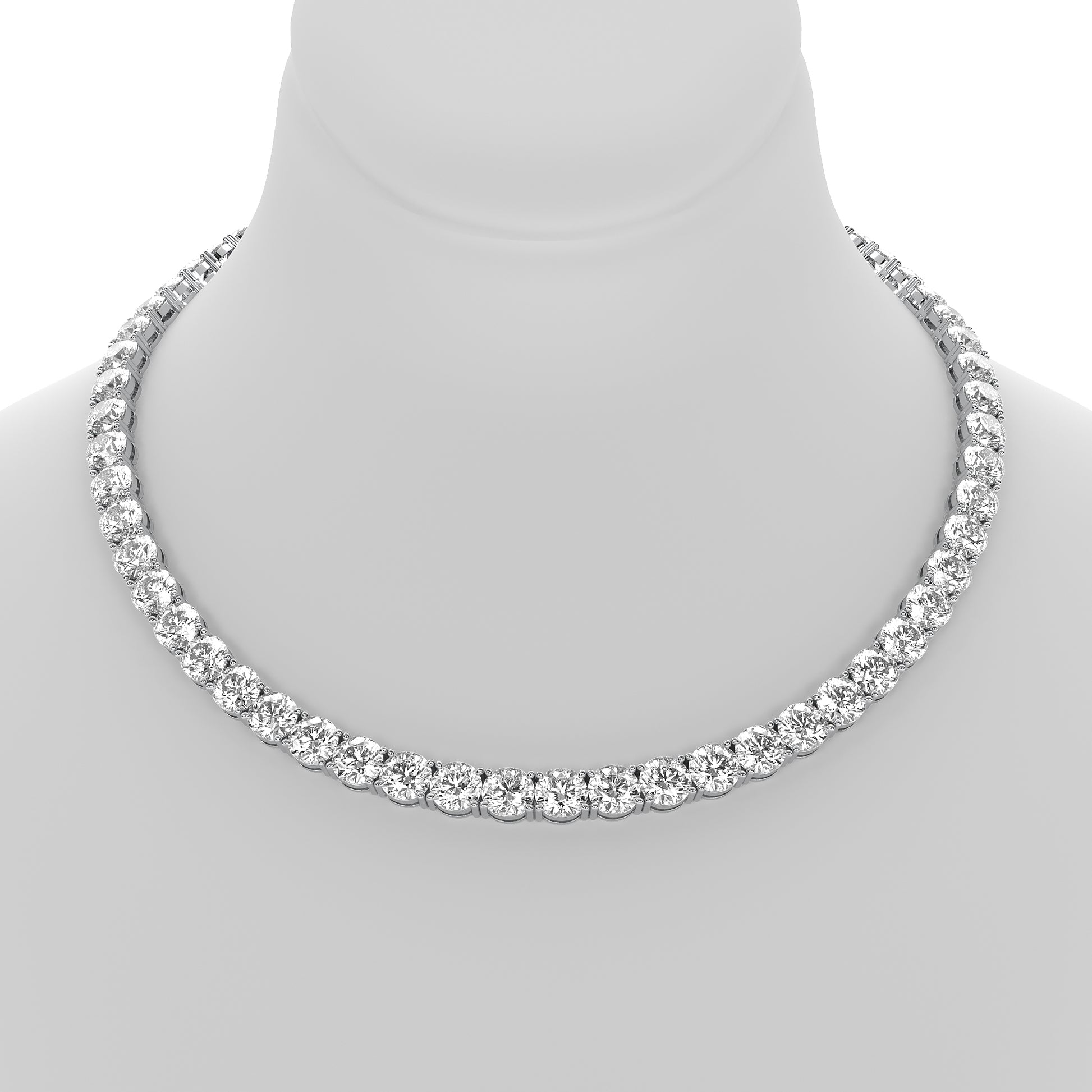 Round Cut Lab Grown Diamond Tennis Necklace in Silver