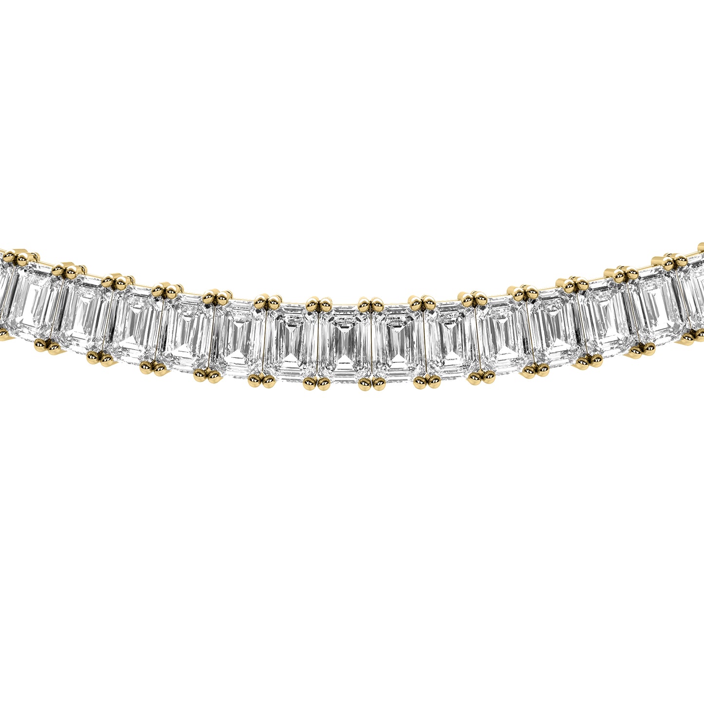 Emerald Cut Lab Grown Diamond Tennis Necklace in Yellow Gold