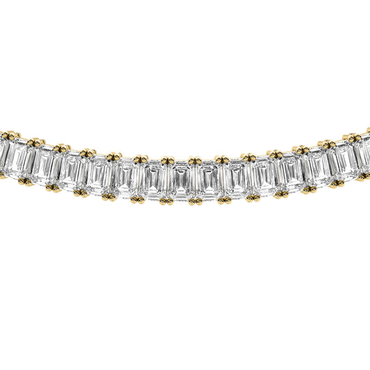 Emerald Cut Lab Grown Diamond Tennis Necklace in Yellow Gold