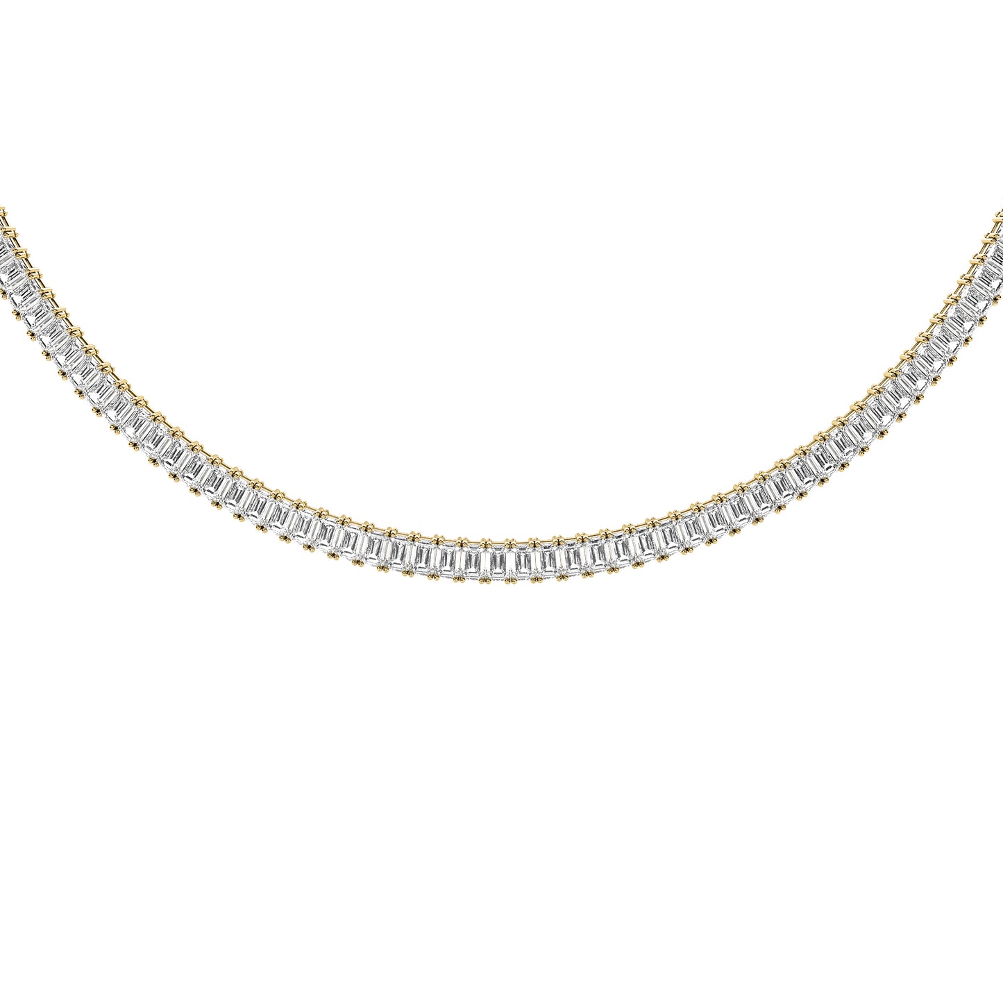 Emerald Cut Lab Grown Diamond Tennis Necklace in Yellow Gold