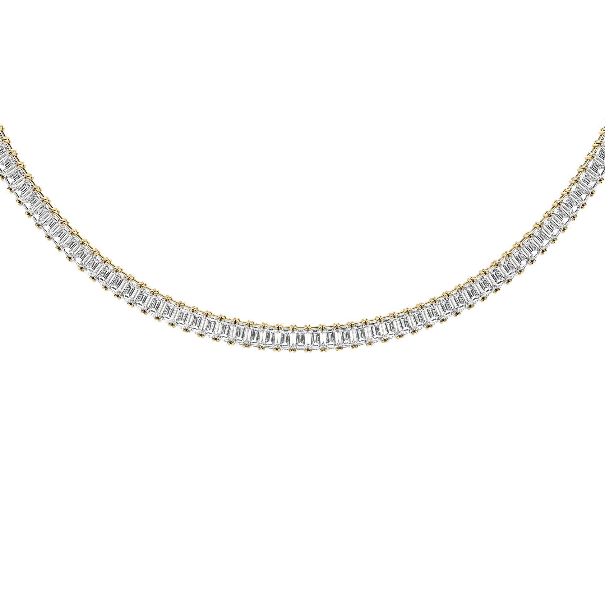 Emerald Cut Lab Grown Diamond Tennis Necklace in Yellow Gold
