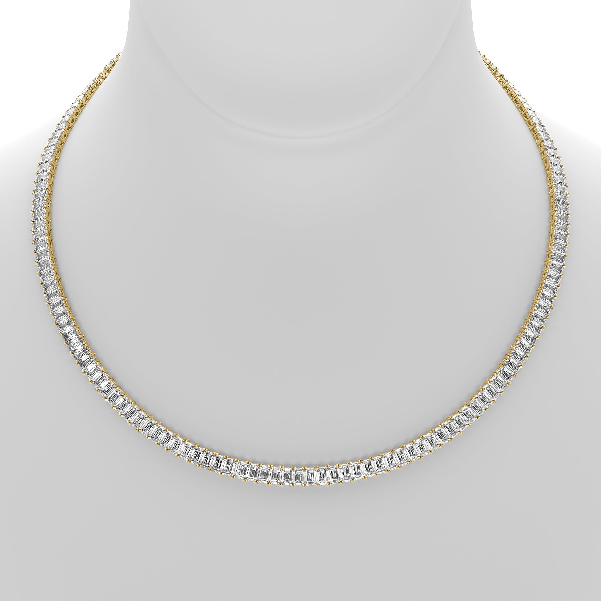 Emerald Cut Lab Grown Diamond Tennis Necklace in Yellow Gold