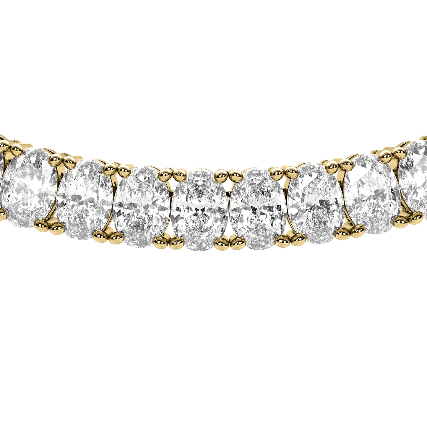 Oval Cut Lab Grown Diamond Tennis Necklace in Yellow Gold