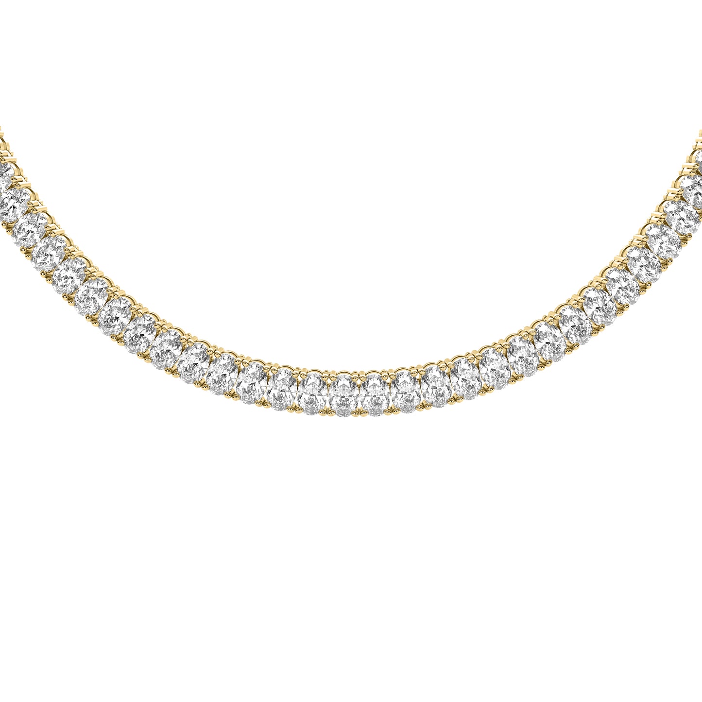 Oval Cut Lab Grown Diamond Tennis Necklace in Yellow Gold