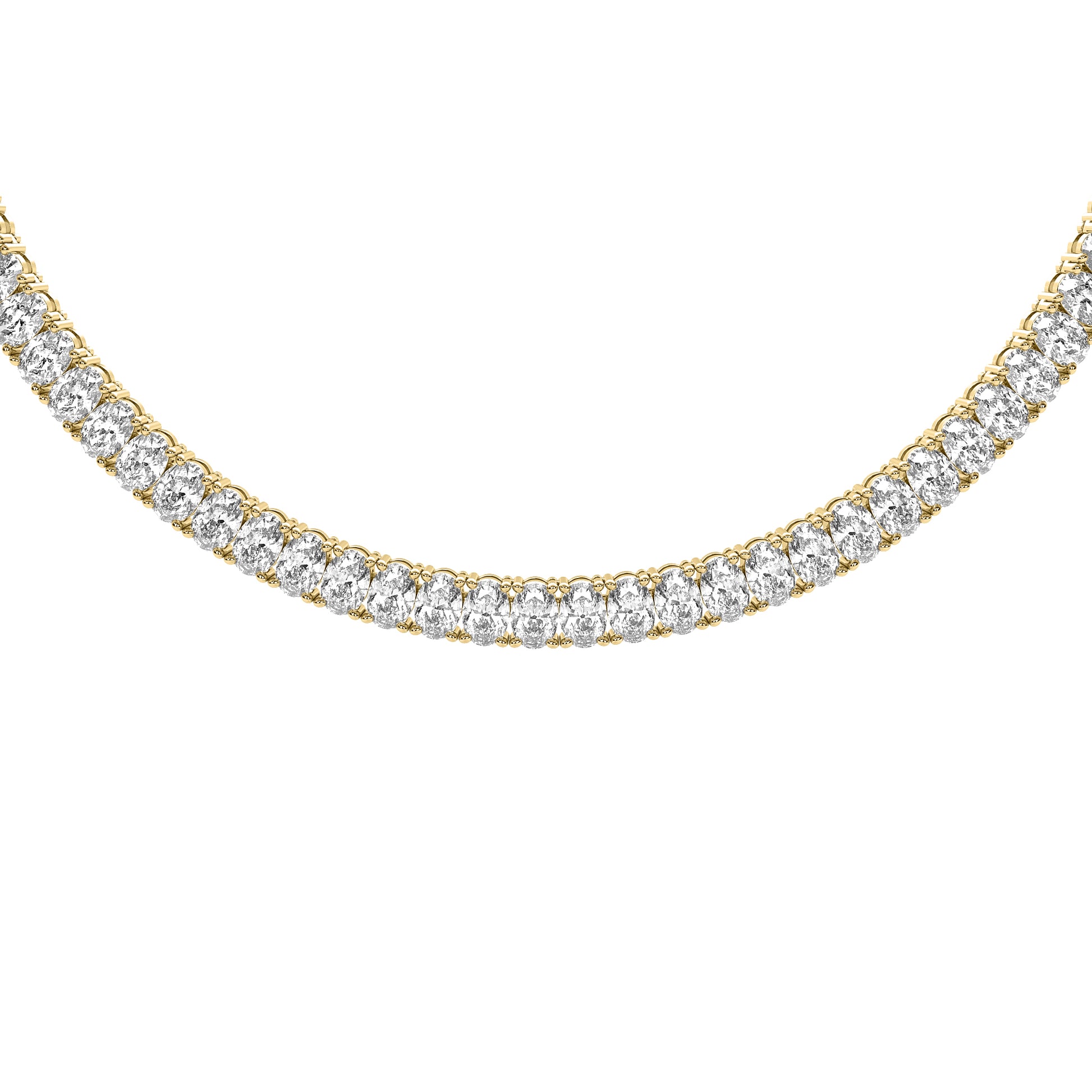 Oval Cut Lab Grown Diamond Tennis Necklace in Yellow Gold