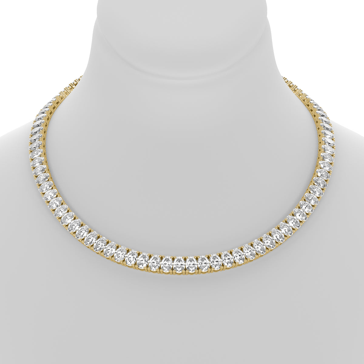 Oval Cut Lab Grown Diamond Tennis Necklace in Yellow Gold