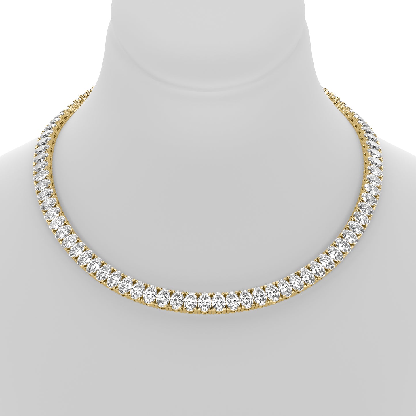 Oval Cut Lab Grown Diamond Tennis Necklace in Yellow Gold