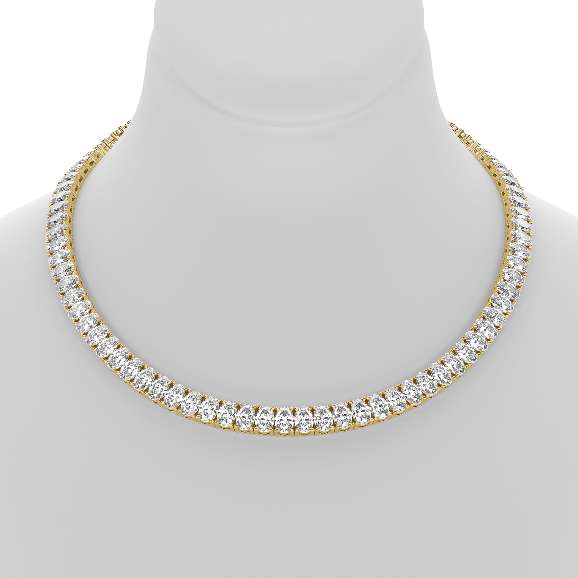 Oval Cut Lab Grown Diamond Tennis Necklace in Yellow Gold