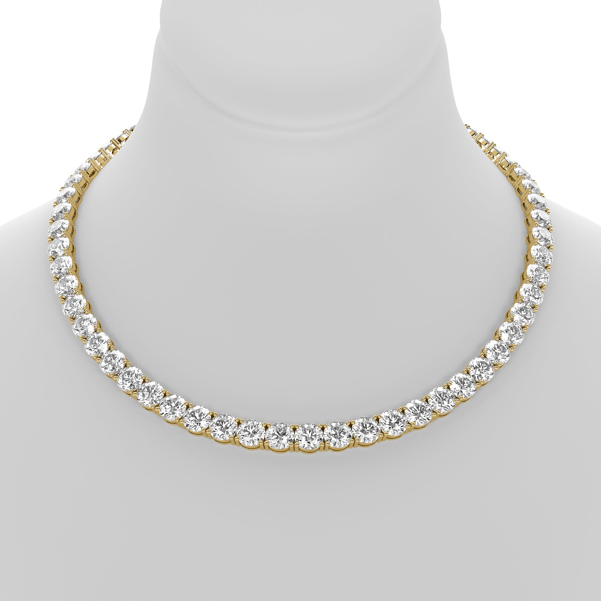 Round Cut Lab Grown Diamond Tennis Necklace in Yellow Gold