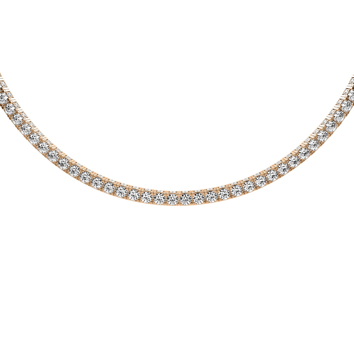 Round Cut Lab Grown Diamond Tennis Necklace in Rose Gold