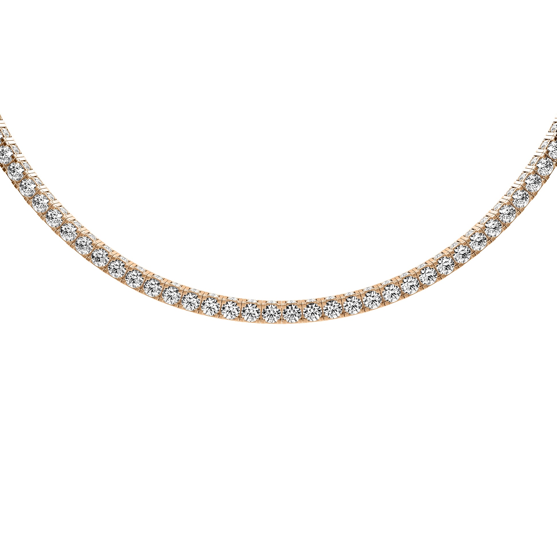 Round Cut Lab Grown Diamond Tennis Necklace in Rose Gold