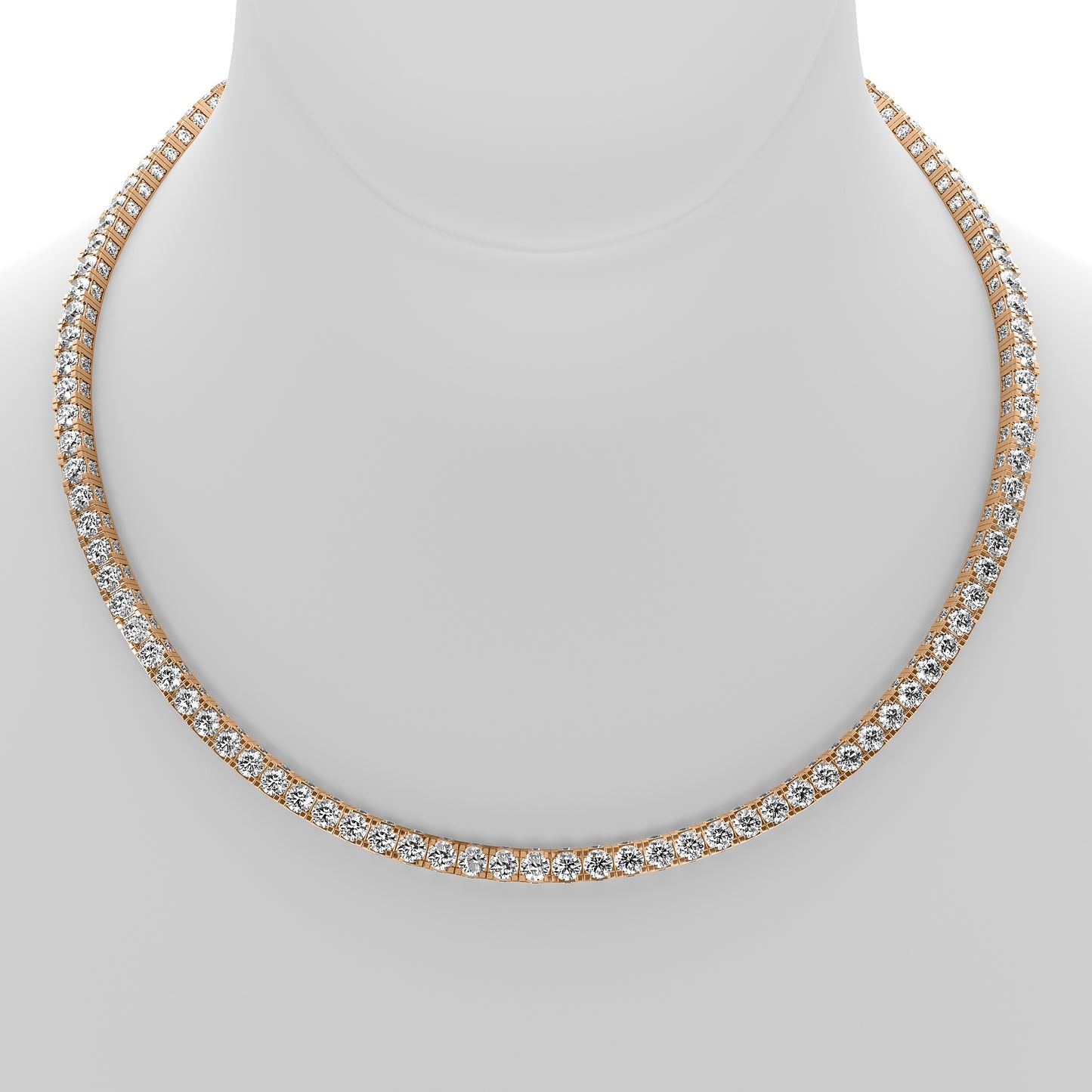 Round Cut Lab Grown Diamond Tennis Necklace in Rose Gold