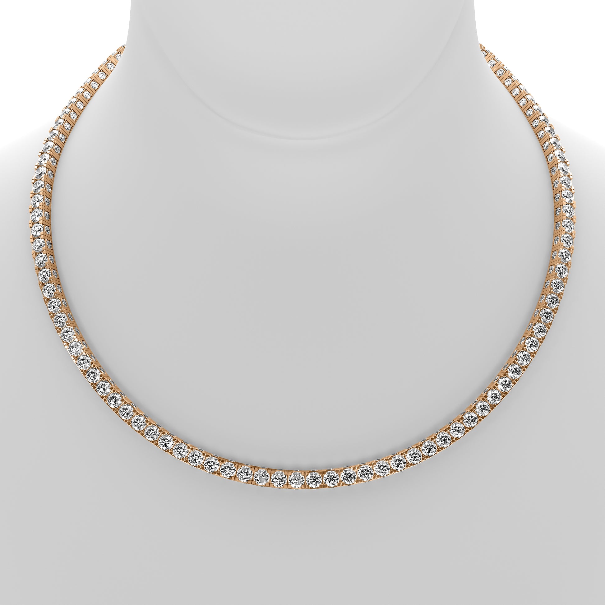 Round Cut Lab Grown Diamond Tennis Necklace in Rose Gold
