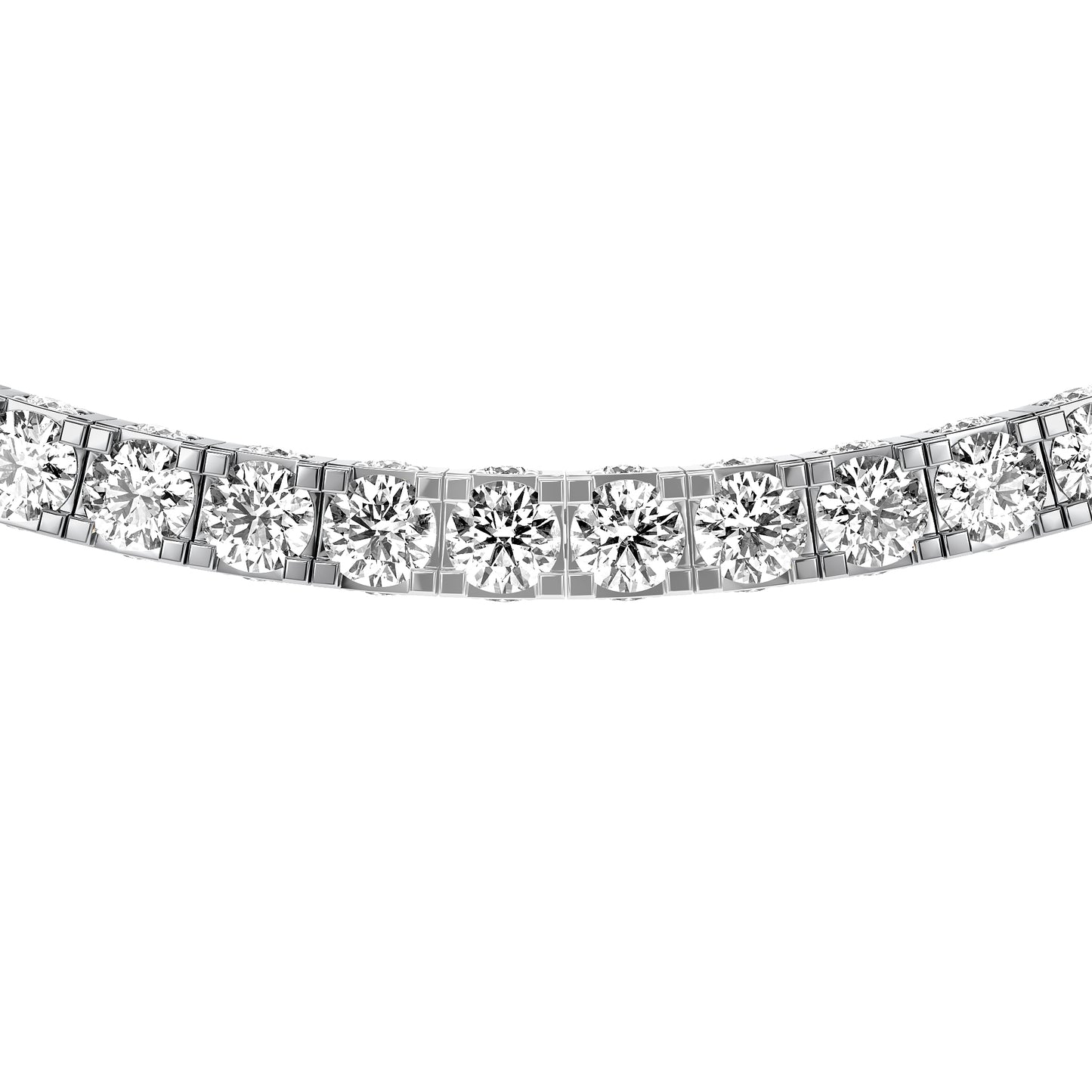 Round Cut Lab Grown Diamond Tennis Necklace in Silver