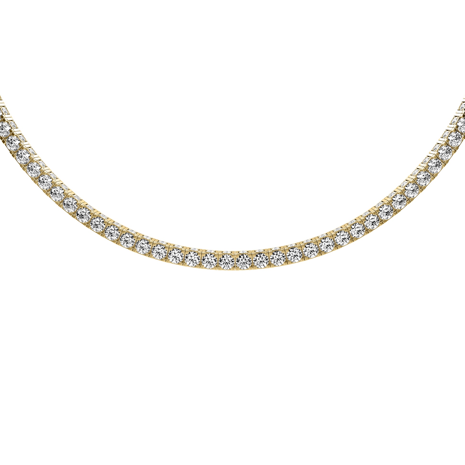 Round Cut Lab Grown Diamond Tennis Necklace in Yellow Gold