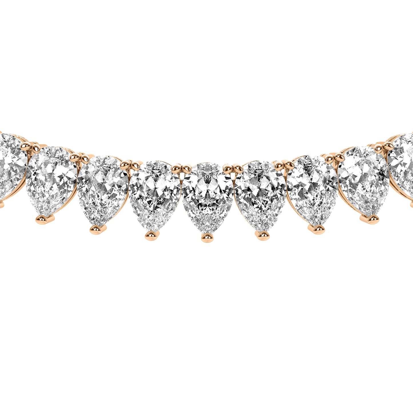 Pear Cut Lab Grown Diamond Tennis Necklace in Rose Gold