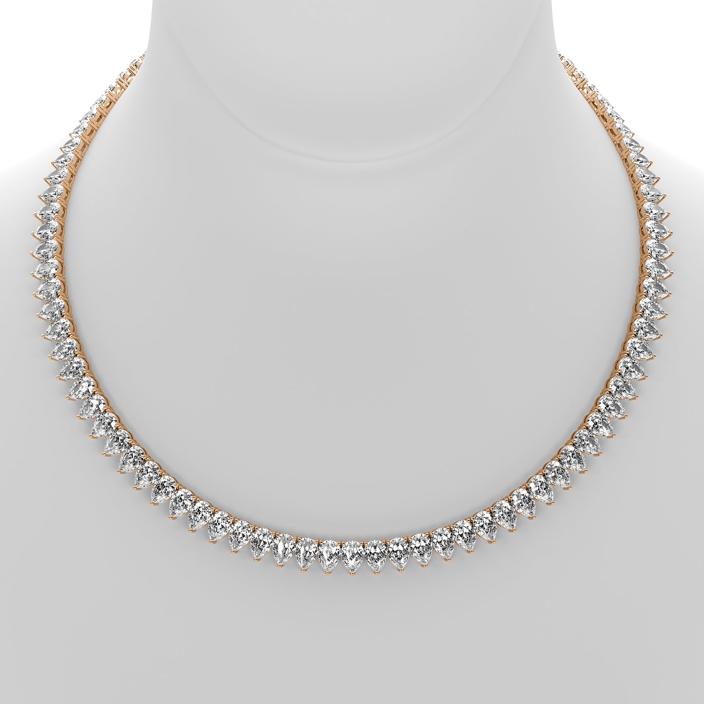 Pear Cut Lab Grown Diamond Tennis Necklace in Rose Gold