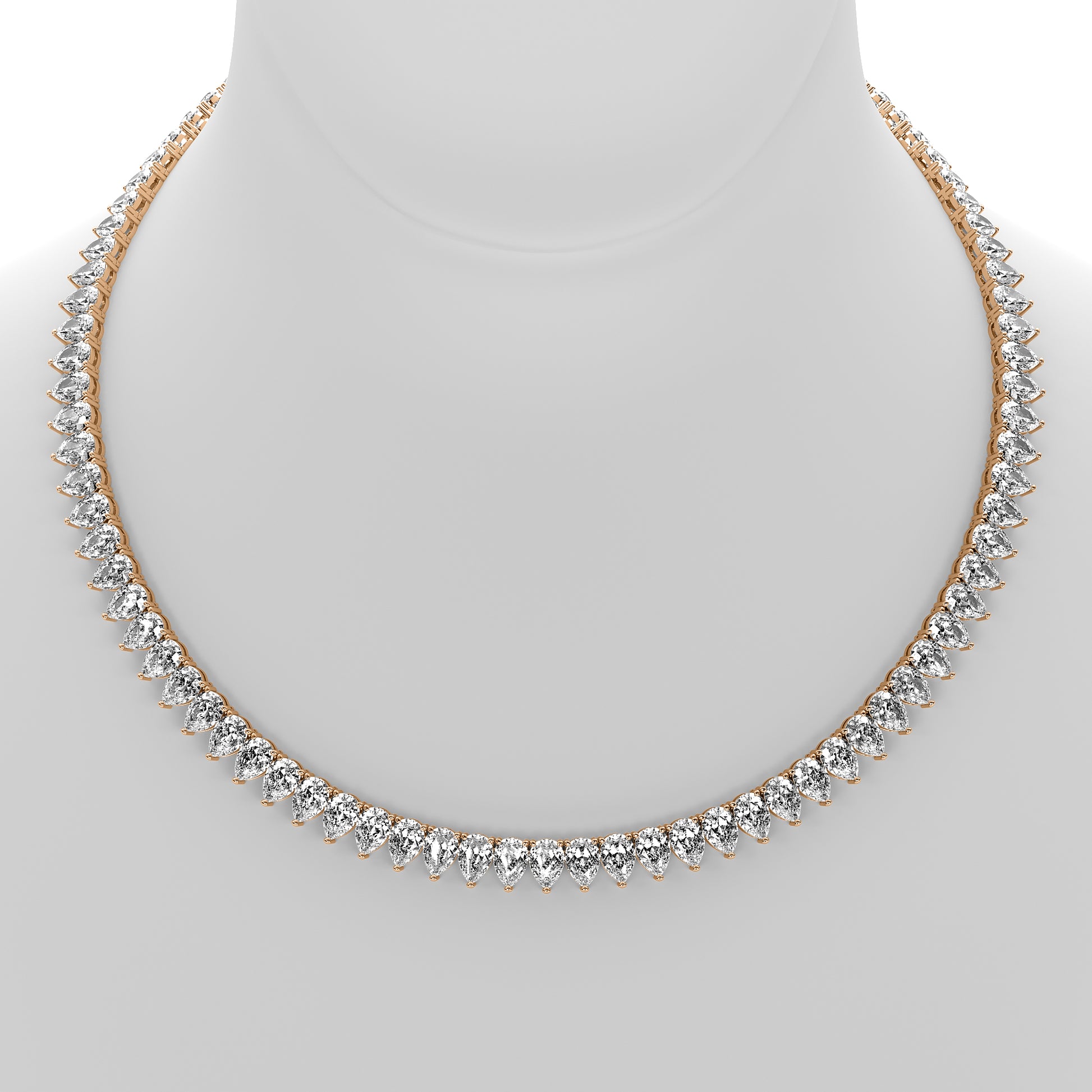 Pear Cut Lab Grown Diamond Tennis Necklace in Rose Gold