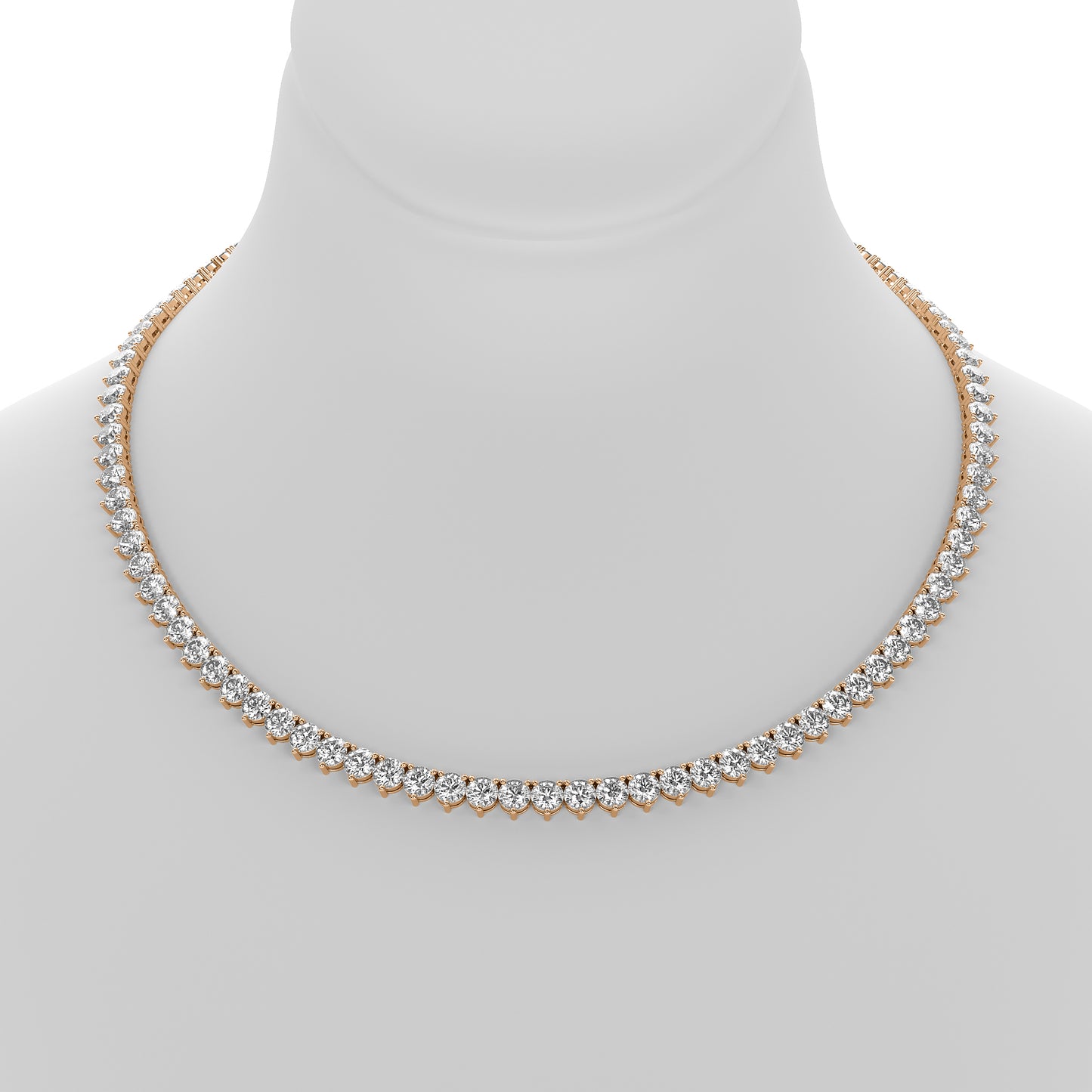 Round Cut Lab Grown Diamond Tennis Necklace in Rose Gold