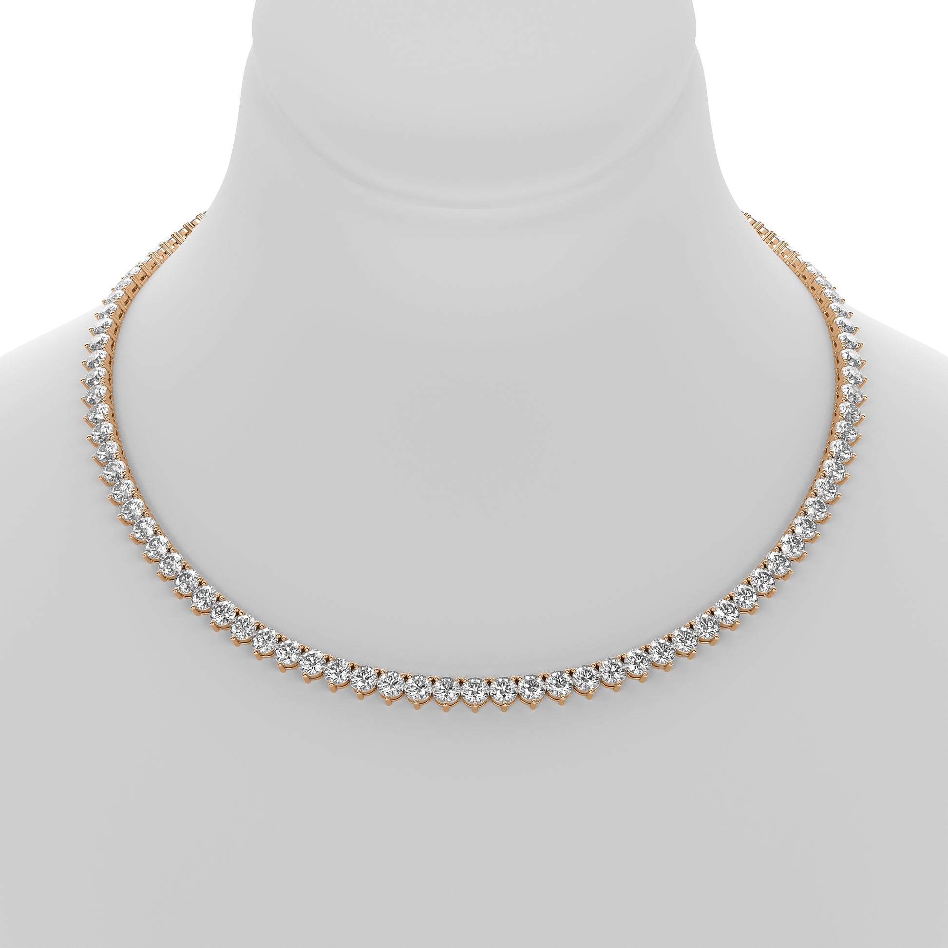 Round Cut Lab Grown Diamond Tennis Necklace in Rose Gold