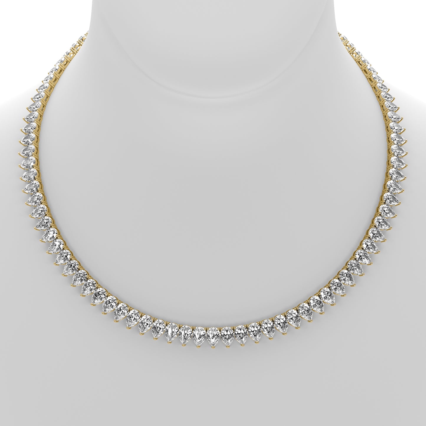 Pear Cut Lab Grown Diamond Tennis Necklace in Yellow Gold