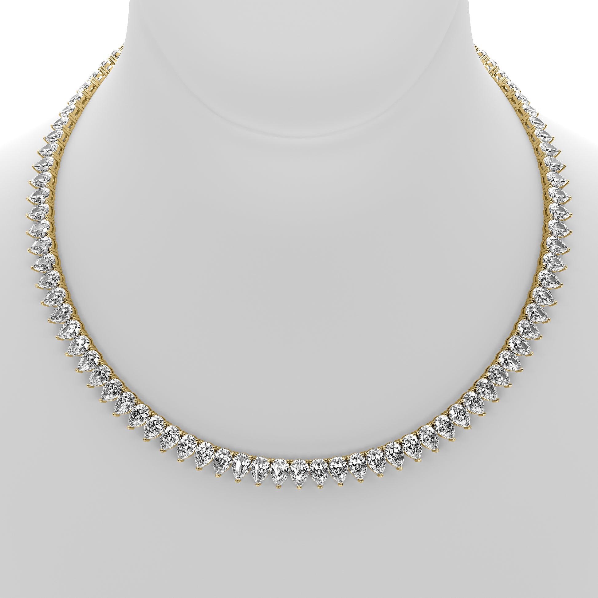 Pear Cut Lab Grown Diamond Tennis Necklace in Yellow Gold