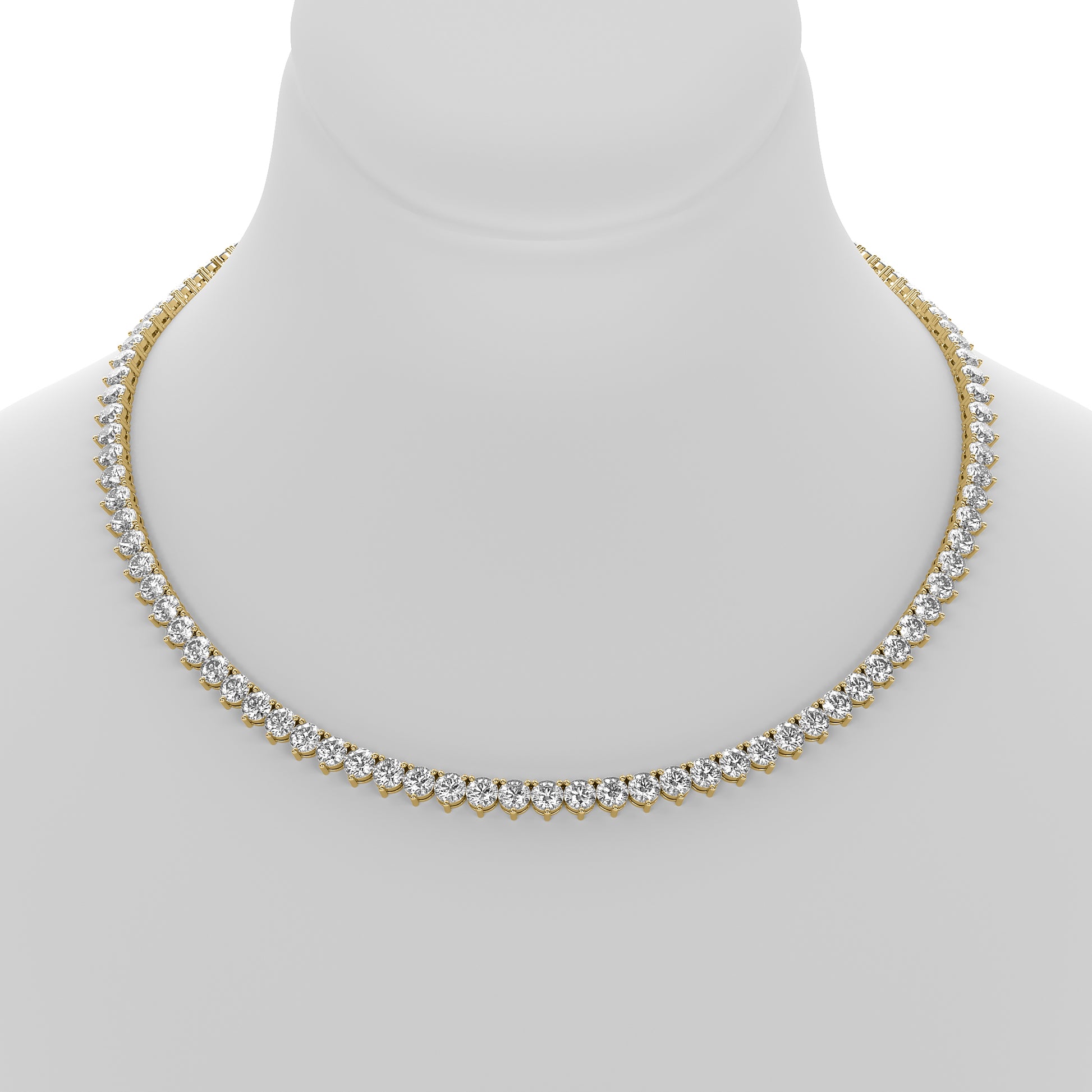 Round Cut Lab Grown Diamond Tennis Necklace in Yellow Gold