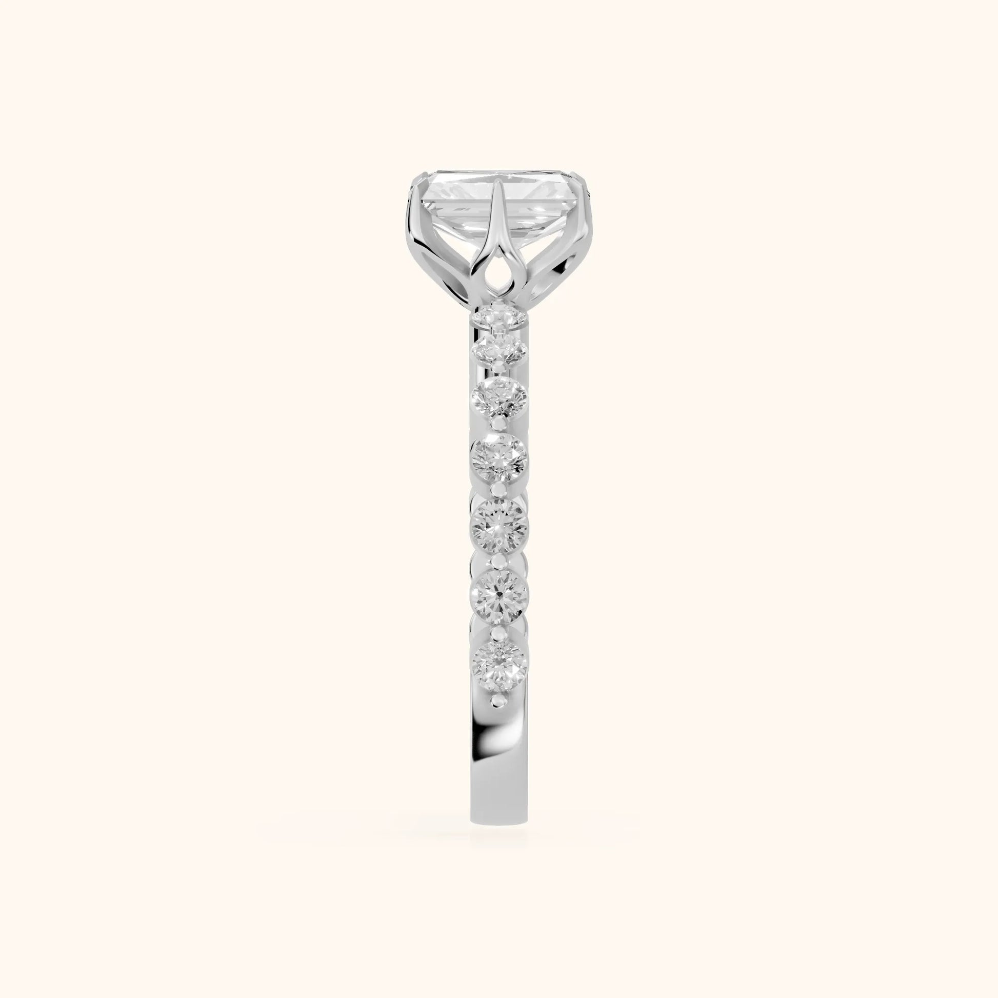 Eleanor Majesty Side Stone Radiant Diamond Engagement Ring in Platinum - SideView