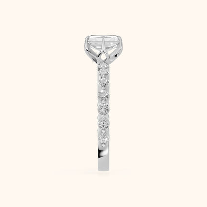 Eleanor Majesty Side Stone Radiant Diamond Engagement Ring in Platinum - SideView