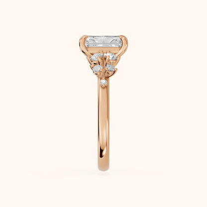 Mirabelle Cluster Radiant Diamond Engagement Ring in Rose Gold - SideView.webp
